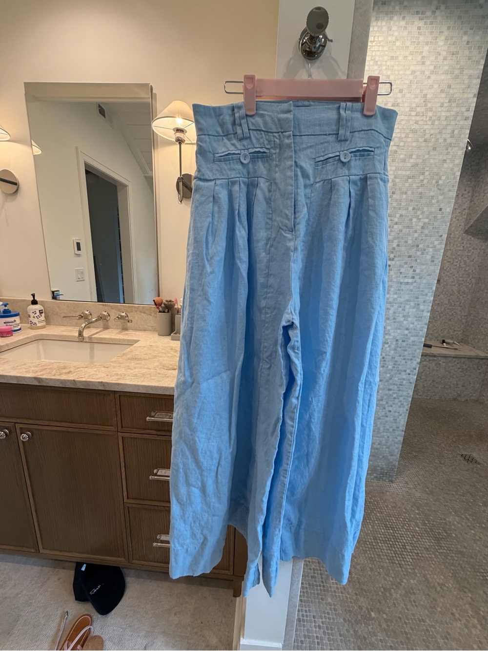 FARM Rio Pale Blue Wide-Leg Pleated Linen Pants SMALL - Picture 5 of 7